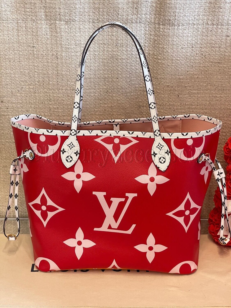 Louis Vuitton Limited Red x Pink Monogram Giant Neverfull MM Tote with Pouch
