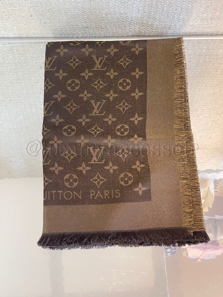 Monogram Shine Shawl Brown Gold